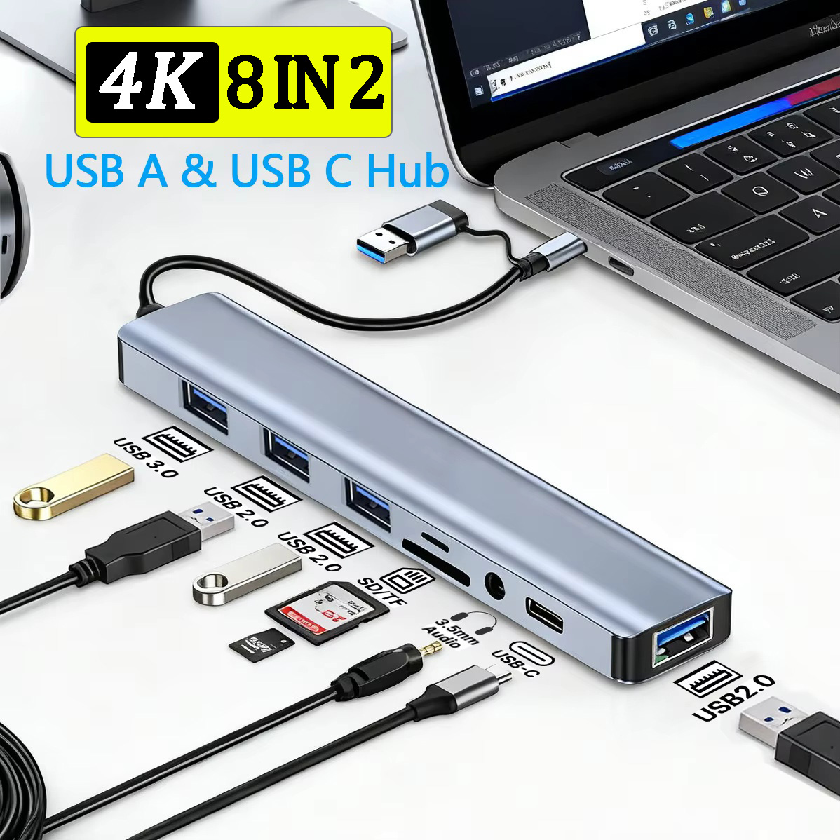 Smart Home Hub 2 - 8-портовый USB-C хаб-разветвитель с 2 портами